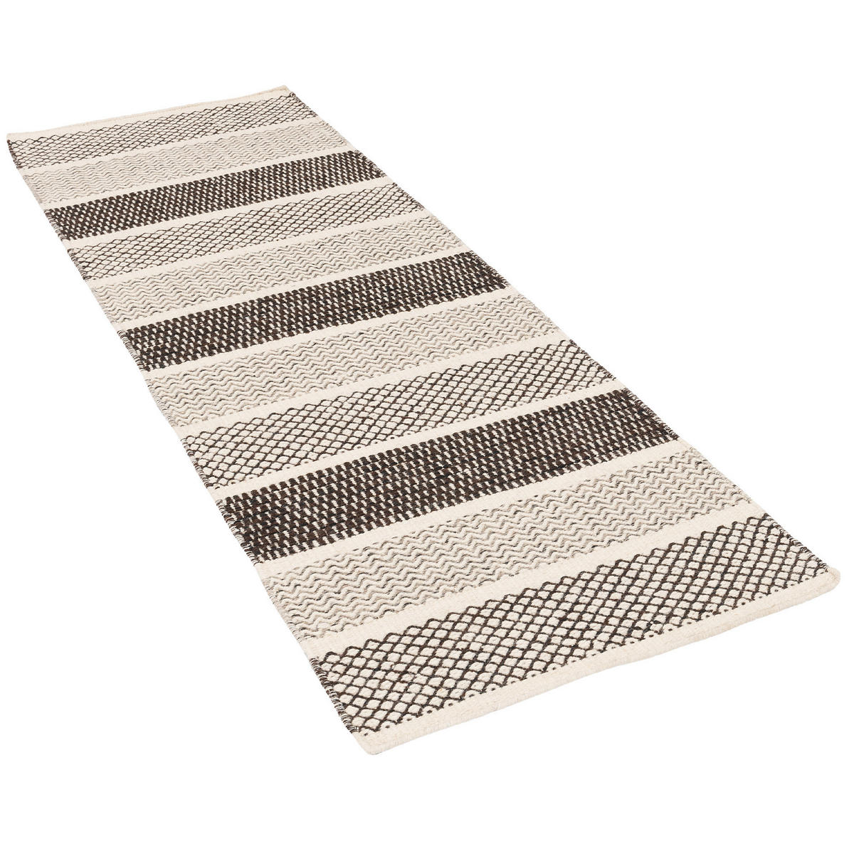 NATUR TEPPICH LÄUFER WOLLE RANA STREIFEN - Creme/Braun, Textil (90/160cm) - Pergamon