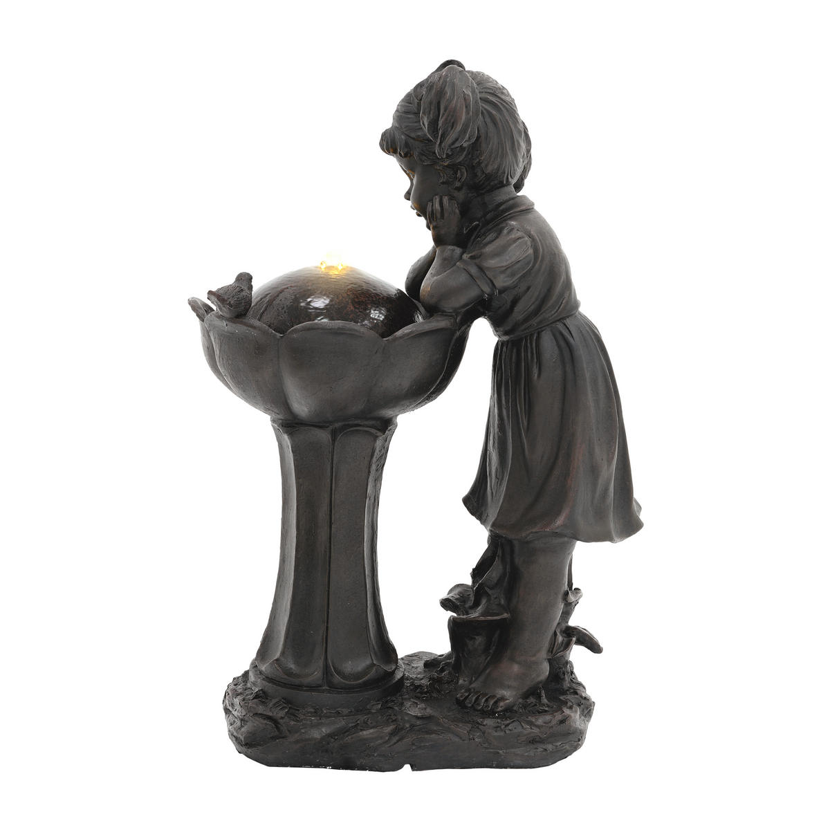 GARTENBRUNNEN LED Kupfer Mädchen Figur 65.5cm Außen Terrasse - Bronzefarben, Naturmaterialien (30/42/65.5cm) - FLIEKS