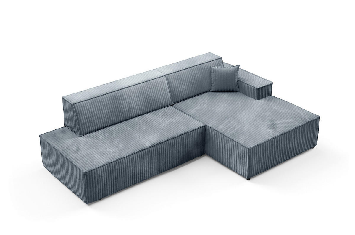 ECKSOFA TESSO R-S Grau Kordstoff mit Schlaffunktion - Grau, Holz (247/170cm) - MASSENO
