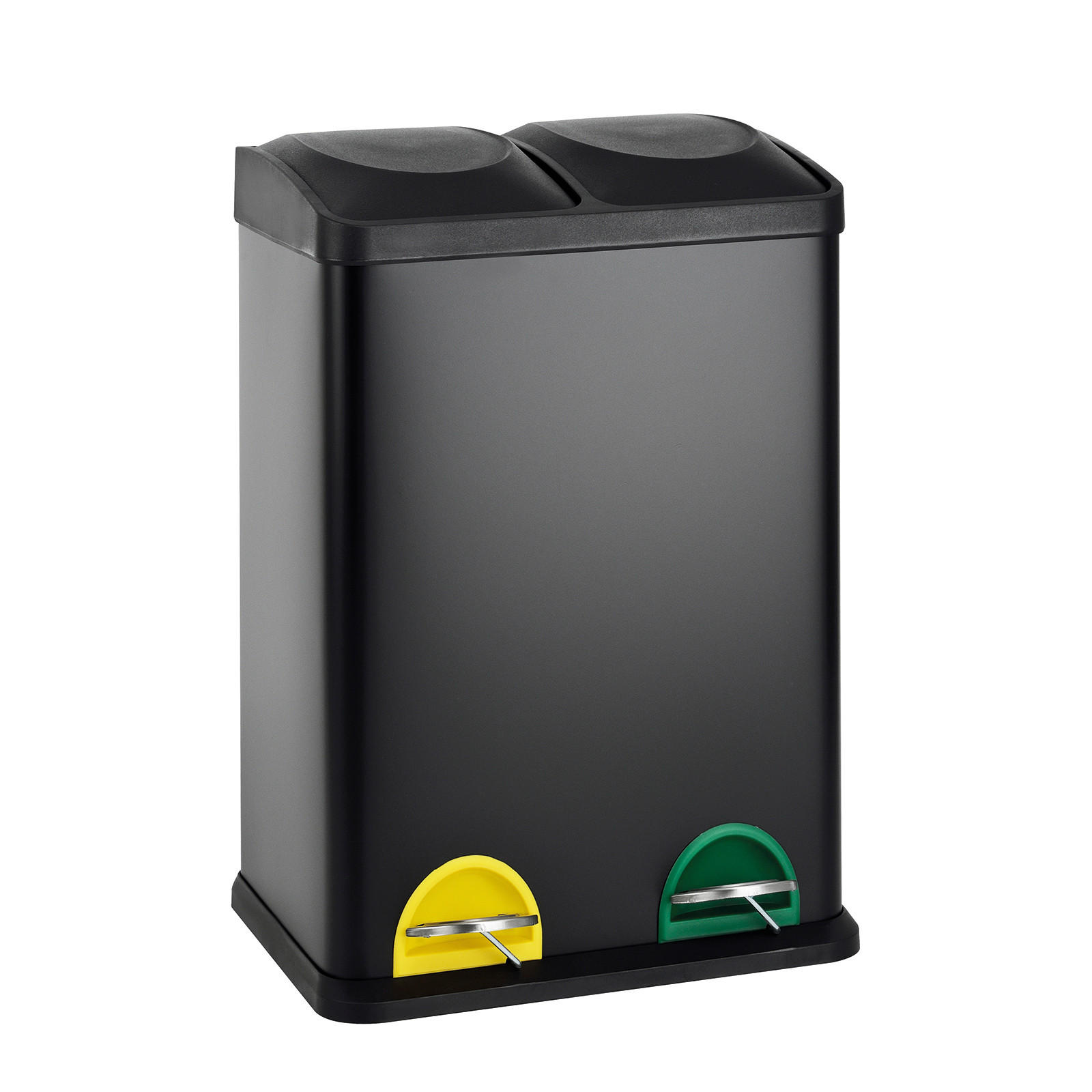 MÜLLEIMER TC2X20 Küchen-Eimer 40Liter Fassungsvermögen 2x20L Abfalleimer 2er-Mülleimer - Schwarz, Metall (40/58/33cm) - SVITA