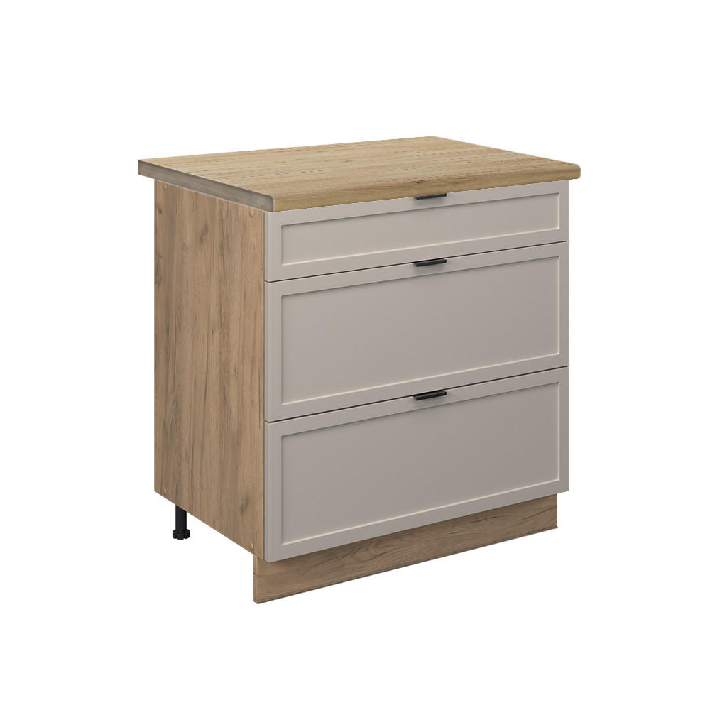 KÖKSUNDERSKÅP Fame-Line Gråbeige 80 cm med 3 lådor, AP ek Grå, Honungsek 82/80/60 cm