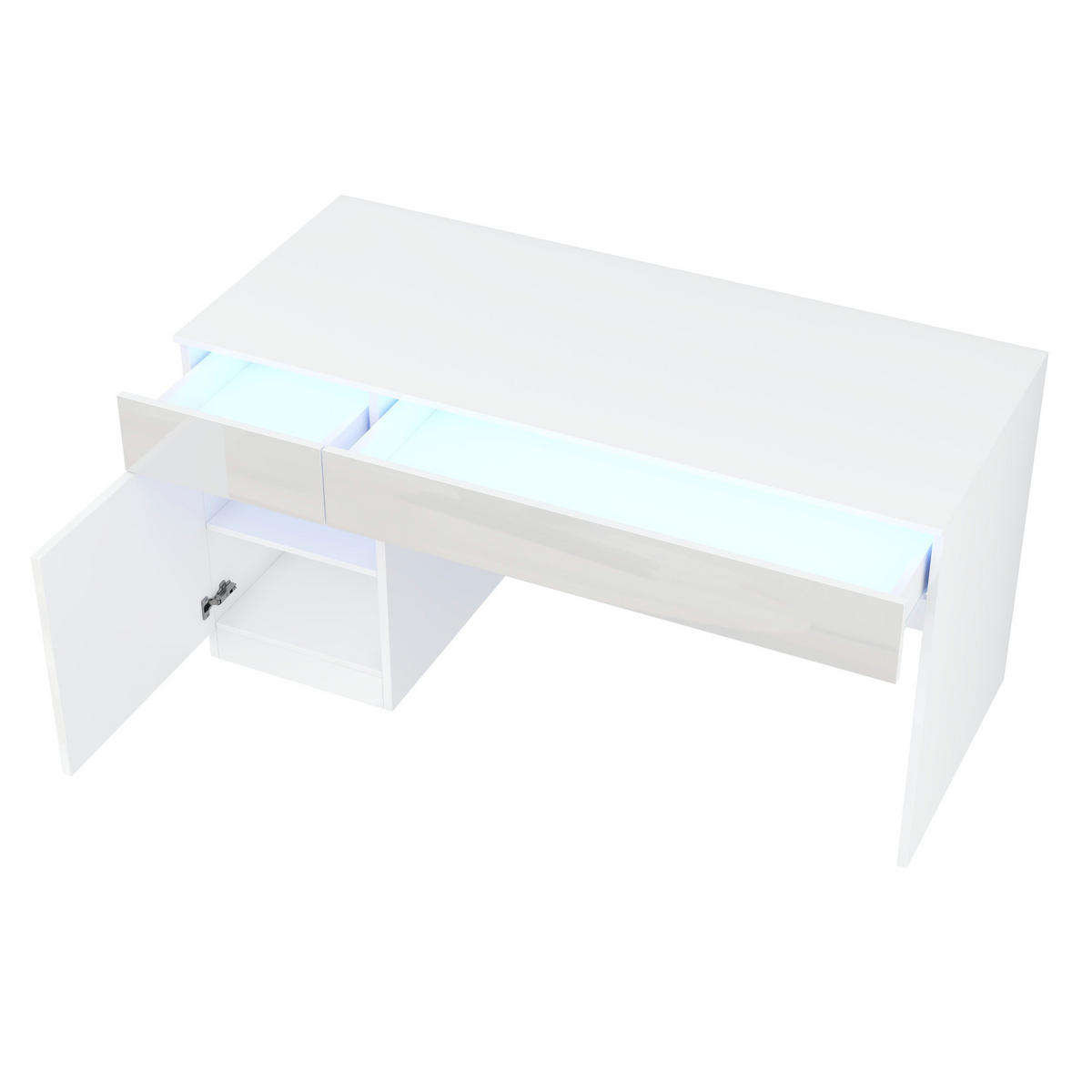 SCHREIBTISCH Weiß Hochglanz 120/50/78 cm mit LED-Beleuchtung und Schubladen - Weiß, Holzwerkstoff (50/120/78cm) - PANGIVO
