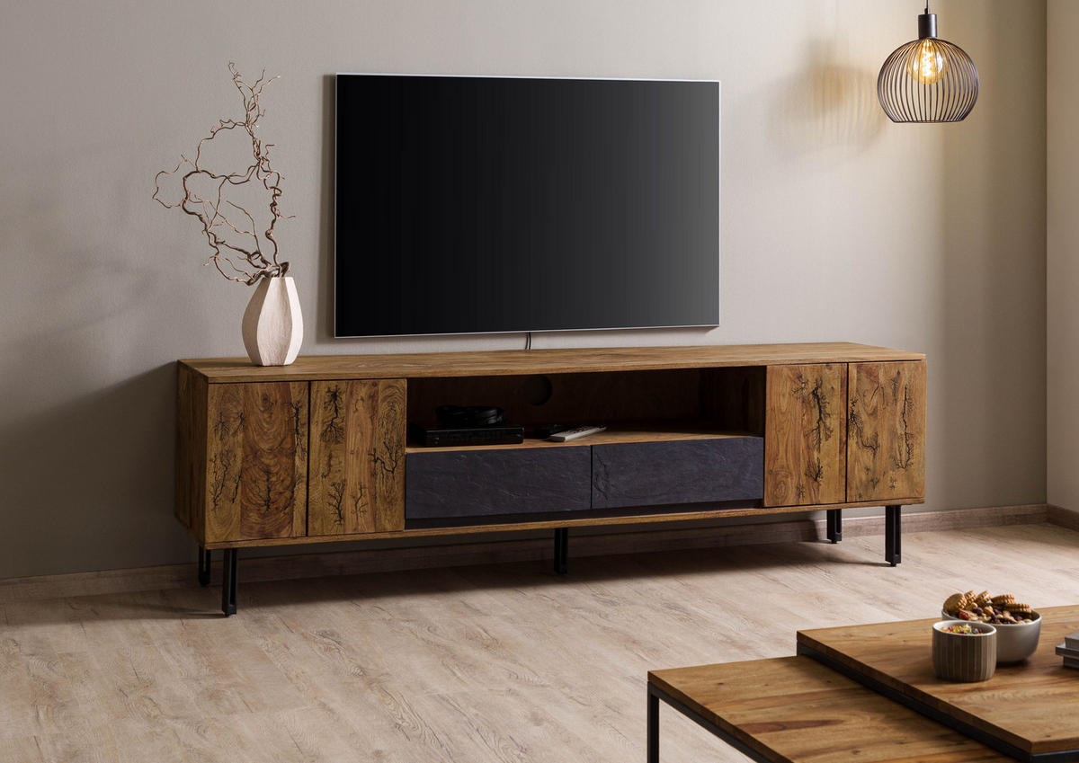 TV-BOARD Sheesham 205x45x60 natur unbehandelt LICHTENBERG #118 - Naturfarben, Holz (205/60/45cm) - Massivmoebel24