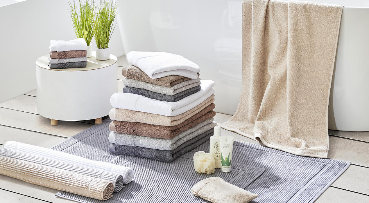 Duschtücher 70/140 cm, taupe, beige, weiß, grau von BIO:VIO