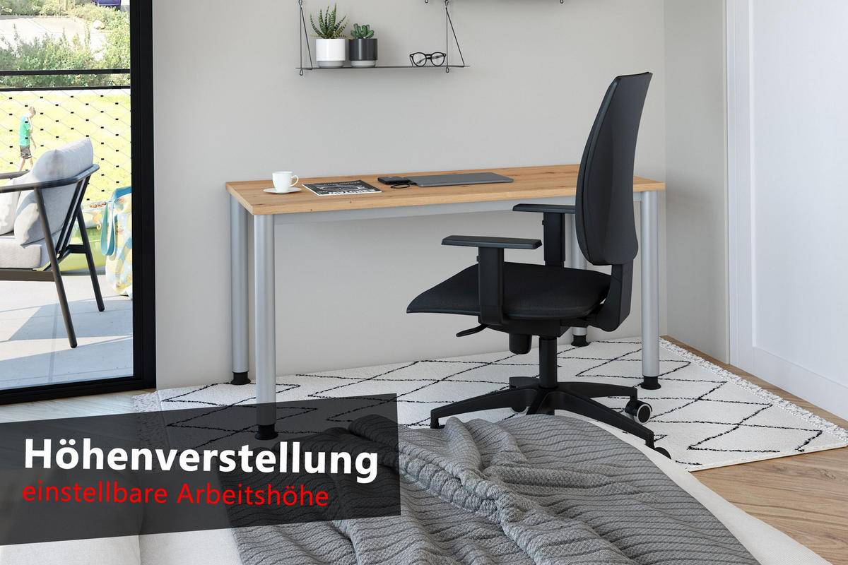 SCHREIBTISCH Serie-H (Mini) 67,2/120/74 cm in Wildeiche/Silberfarben - Wildeiche/Silberfarben, Holzwerkstoff (67.2/120/74cm) - bümö