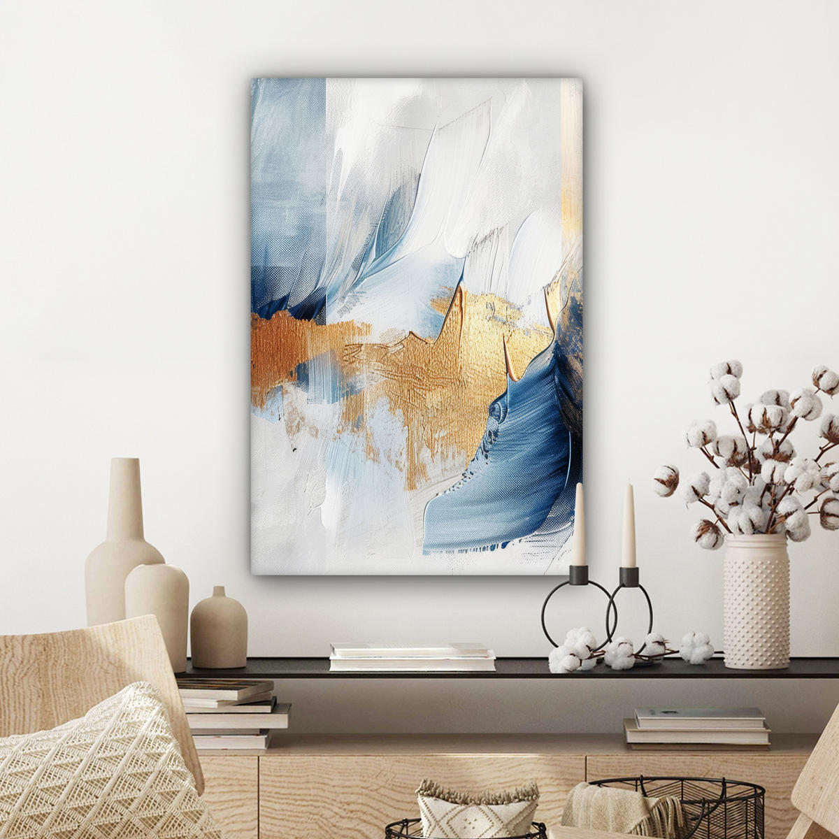 LEINWANDBILD Gold - Blau - Aquarell - Kunst - Modern Wanddeko 40x60 cm - Hellblau, Textil (40/60cm) - MuchoWow