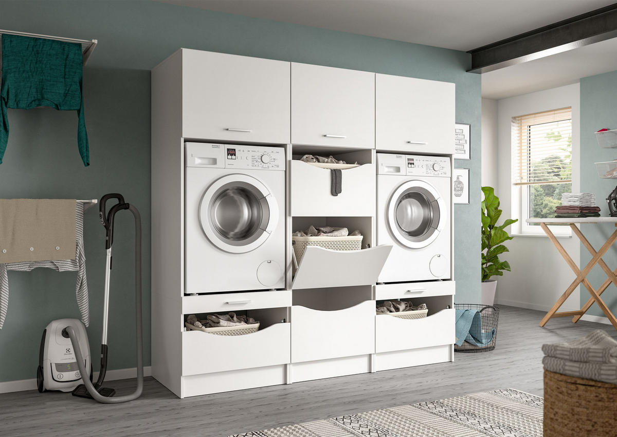 WASCHMASCHINENSCHRANK Mixx (B/H/T: ca. 66/195/68 cm) in Weiß/weiß - Weiß, Holzwerkstoff (66/195/68cm) - Homes & Jones