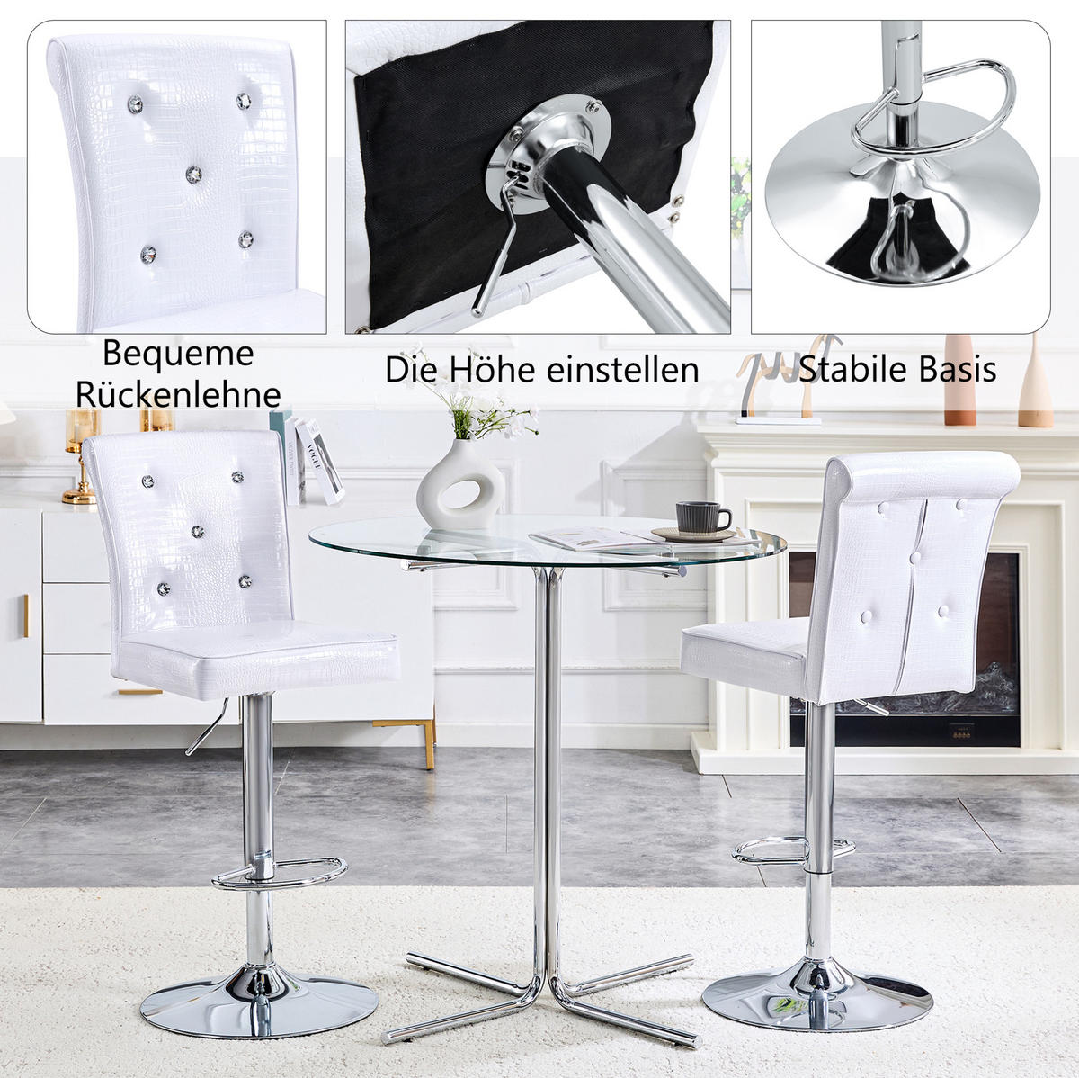 ESSZIMMERSTUHL 2er-Set mit Kristallknopf PVC White - Weiß, Metall (42/125/55.3cm) - Meubliv