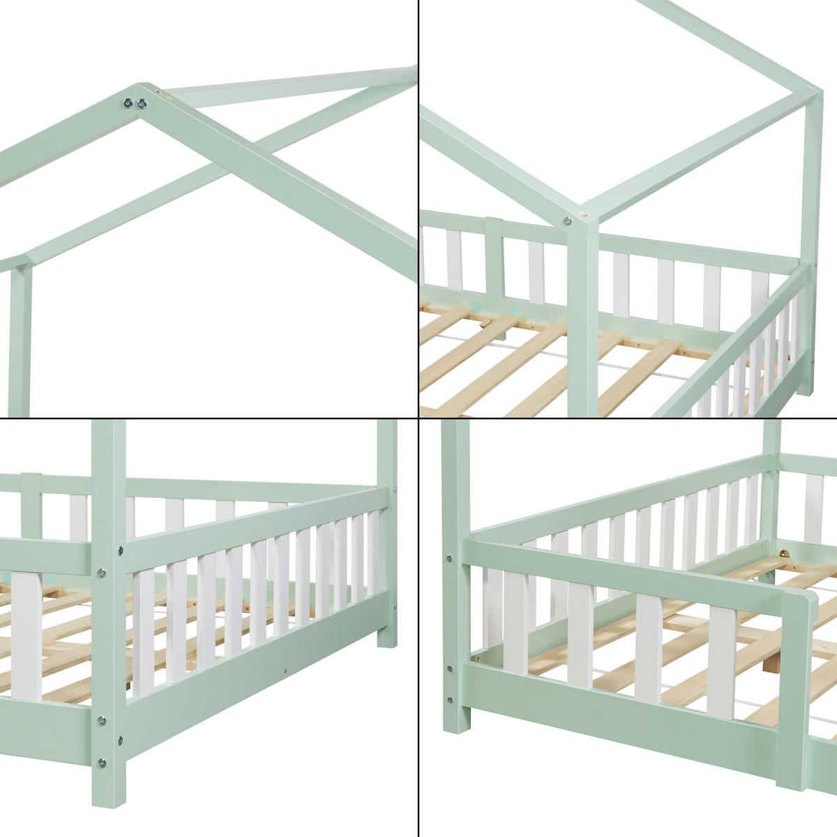 HAUSBETT Treviolo mit Matratze - Weiß/Mintgrün, Holz/Textil (140/200cm) - [en.casa]