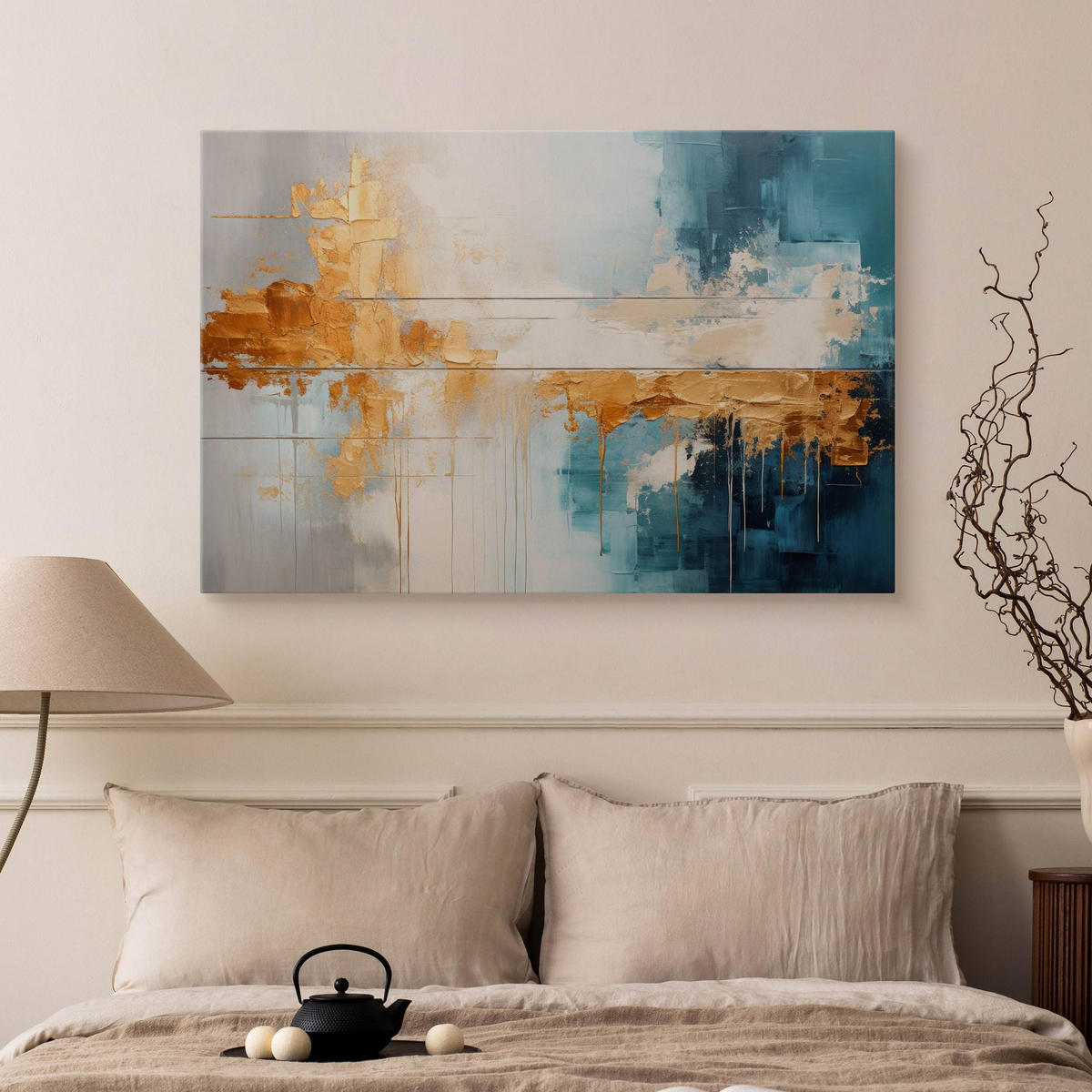 LEINWANDBILD Abstraktion Moderne Muster für Wohnzimmer 40x30cm - Türkis/Blau, Textil (40/30cm) - Muralo