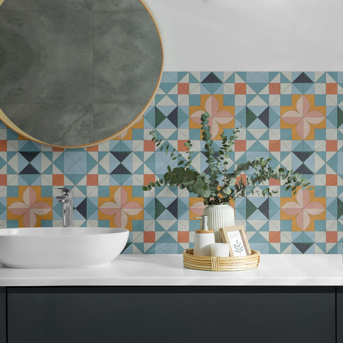 WANDPANEEL 9 Stück 30x30 cm selbstklebend Fiorenza - Orange, Kunststoff (30/1.6/30cm) - Wallfluent