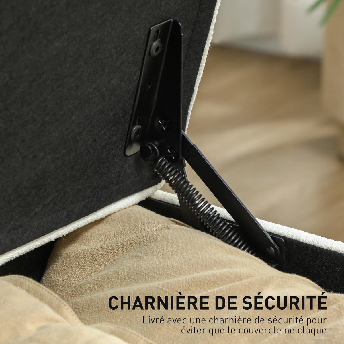 TRUHENBANK DE-16427 mit großem Stauraum (112 L) und Knopfheftung Creme - Weiß, Textil (120/48/40cm) - ComfortXL