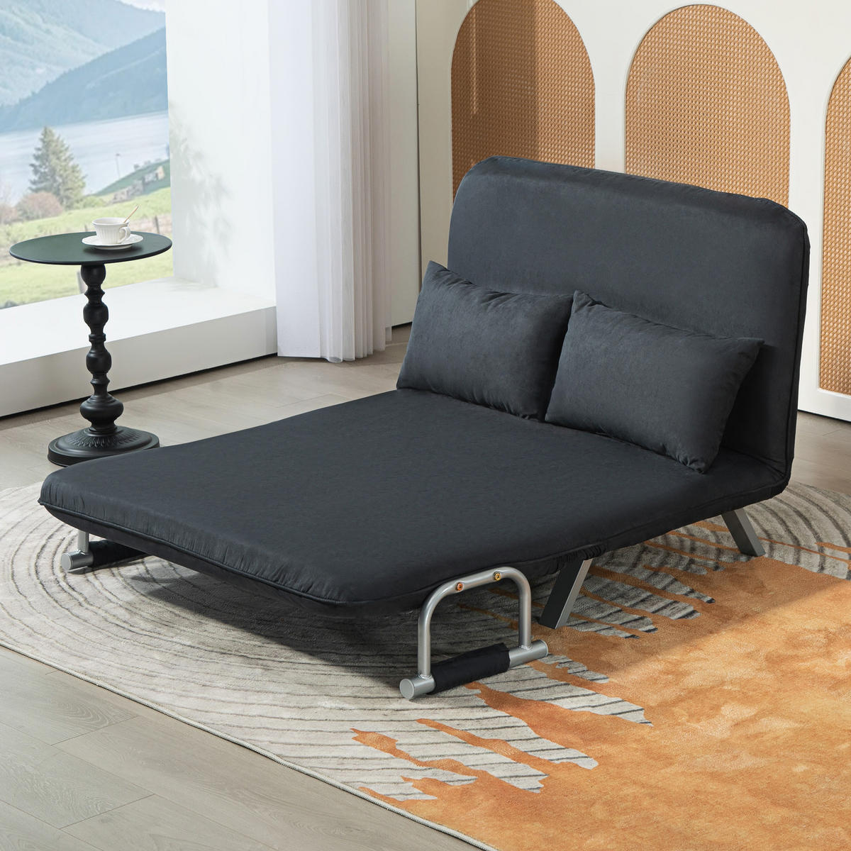 2-SITZER Sofa mit Schlaffunktion, Schlafsofa mit Verstellbarer Rückenlehne - Schwarz, Kunststoff (80/78/111cm) - HOMCOM