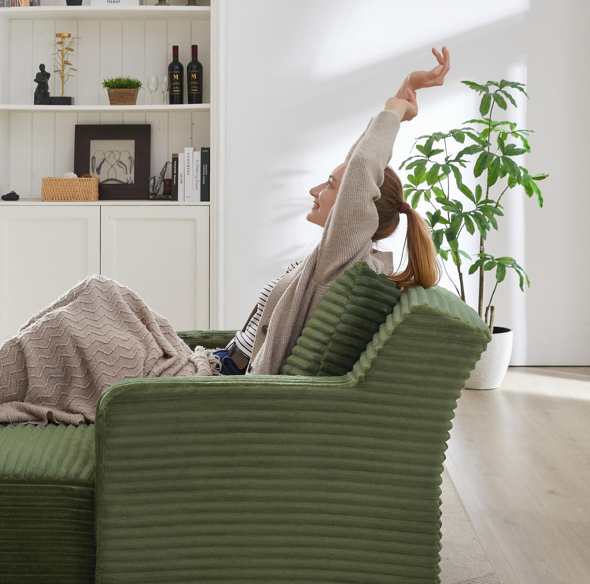 CHAISELONGUE 3-in-1 Cord Grün ohne Montage - Grün, Kunststoff (100/82/166cm) - Meubliv