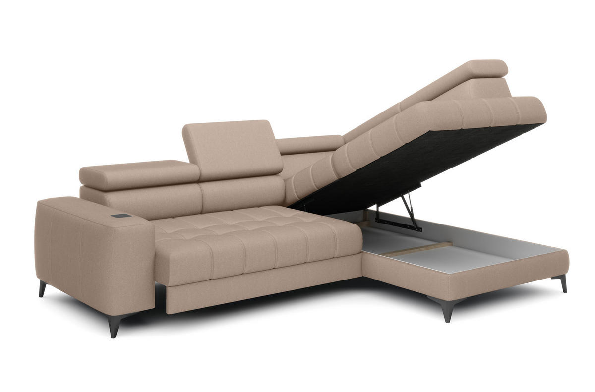 ECKSOFA BAGGIO Letto Stoff, Schlaffunktion, Bettkasten, Sitztiefe, Kopfstützen 280x196cm – Rechts – Beige - Beige, Holz/Textil (280/196cm) - DomoHome