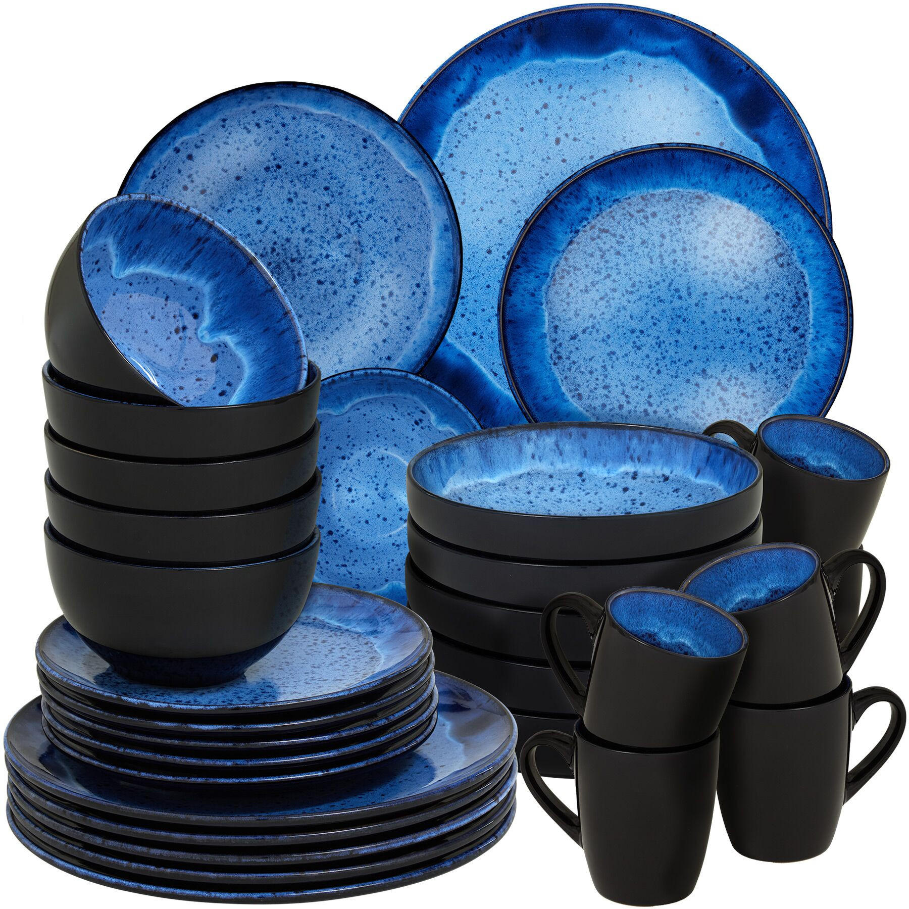 KOMBISERVICE Mare, ineinander stapelbar, blau - Blau, Keramik (26.5/2.5/26.5cm) - tectake