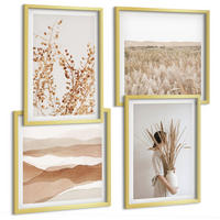 BILDER SET 4er Set - 50x50 cm & 40x60 cm Goldrahmen - Pflanzenmotive im Boho-Stil - Goldfarben, Kunststoff (50/50cm) - TULUP