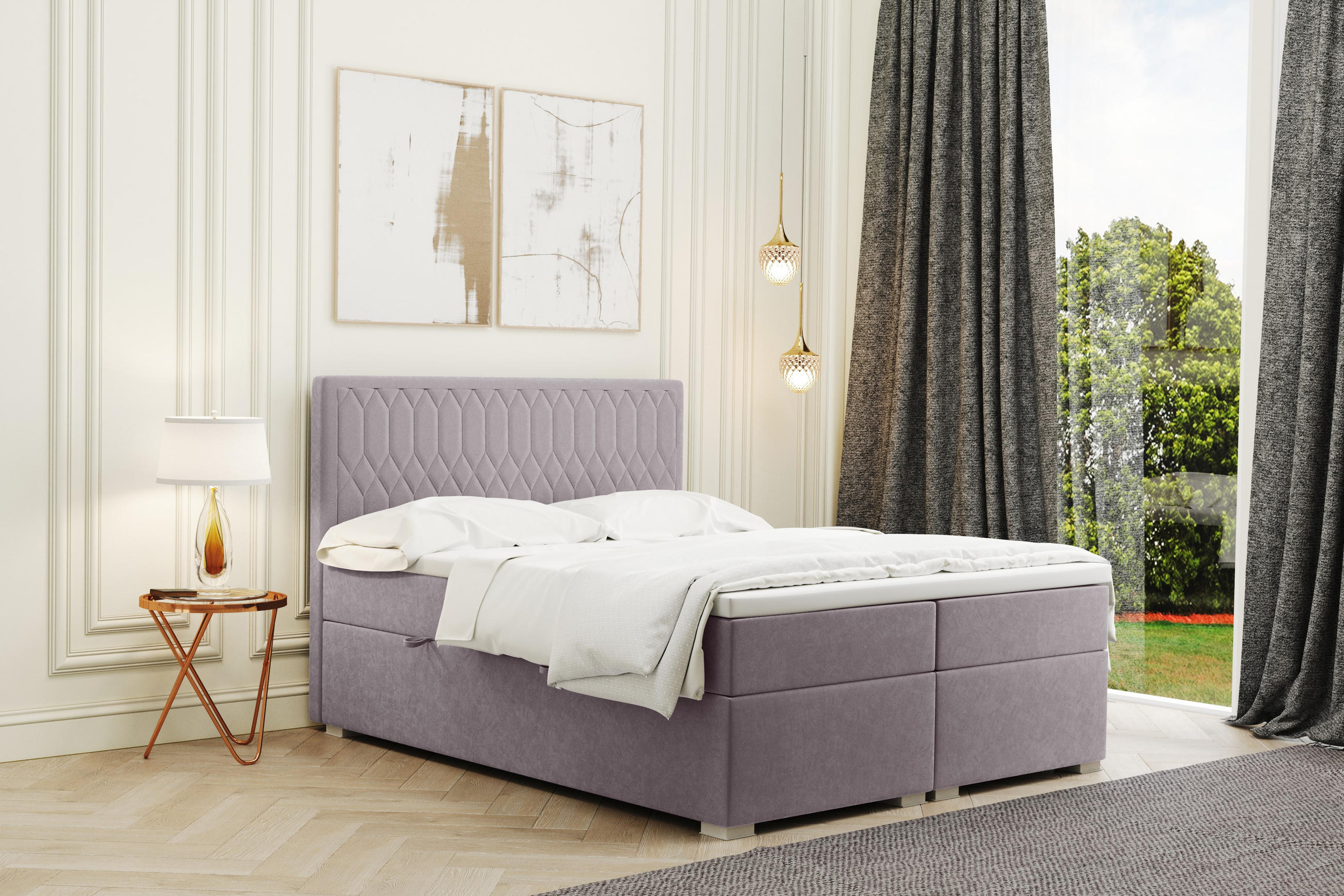 BOXBETT Mit Bettkasten Matratze Topper RIMINI Stoff Riviera Lila 140x200 cm H2-Pocket - Lila, Holz/Textil (140/200cm) - Kaiser Möbel