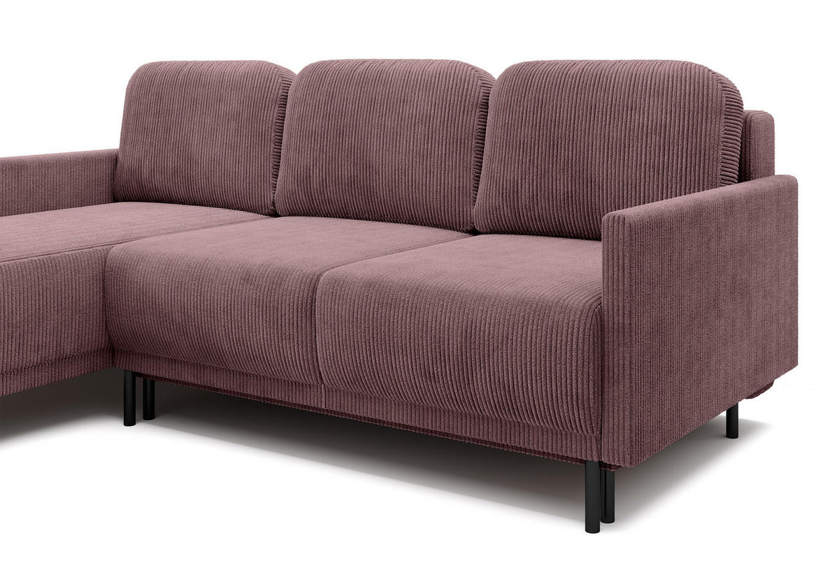 ECKSOFA Hamiel Lila Cordbezug - Flieder/Schwarz, Holz/Textil (212/142cm) - Selsey