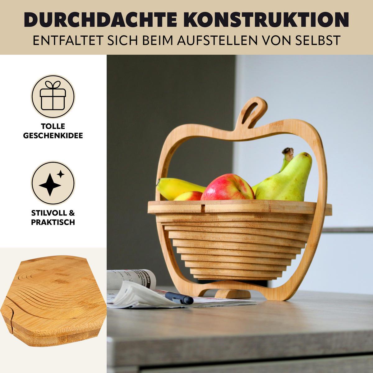 OBSTKORB, Bambus - Braun, Holz (30cm) - bremermann