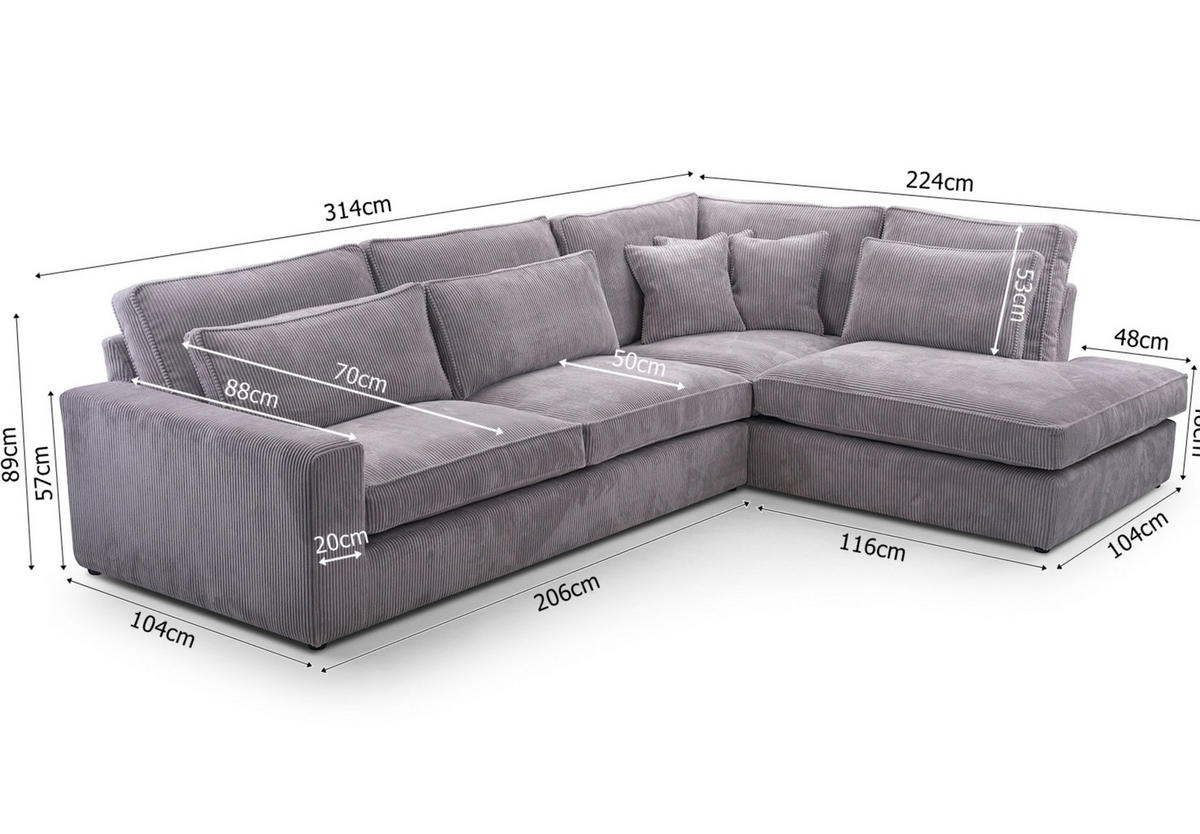 ECKSOFA Comforto MINI CORD 280 x 224 cm Ausrichtung rechts - Schwarz, Textil (280/224cm) - AN-Moebel 4u
