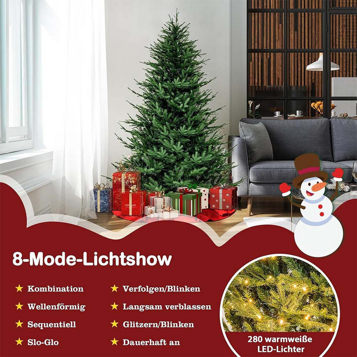 WEIHNACHTSBAUM mit 8 Lichtmodi 180cm Grün - Grün, Metall (183cm) - COSTWAY
