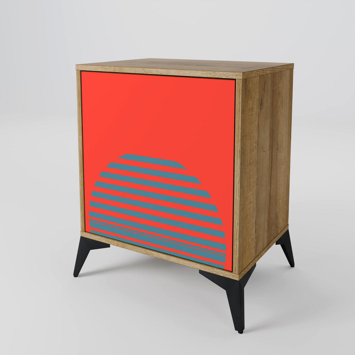SIDEBOARD RISING GEOMETRY STARS, Eichefarben, 57,5x42x72,5 cm, Schwarze Metallfüße - Eichefarben/Multicolor, Holzwerkstoff/Metall (57.5/72.5/42cm) - SpaceRebels
