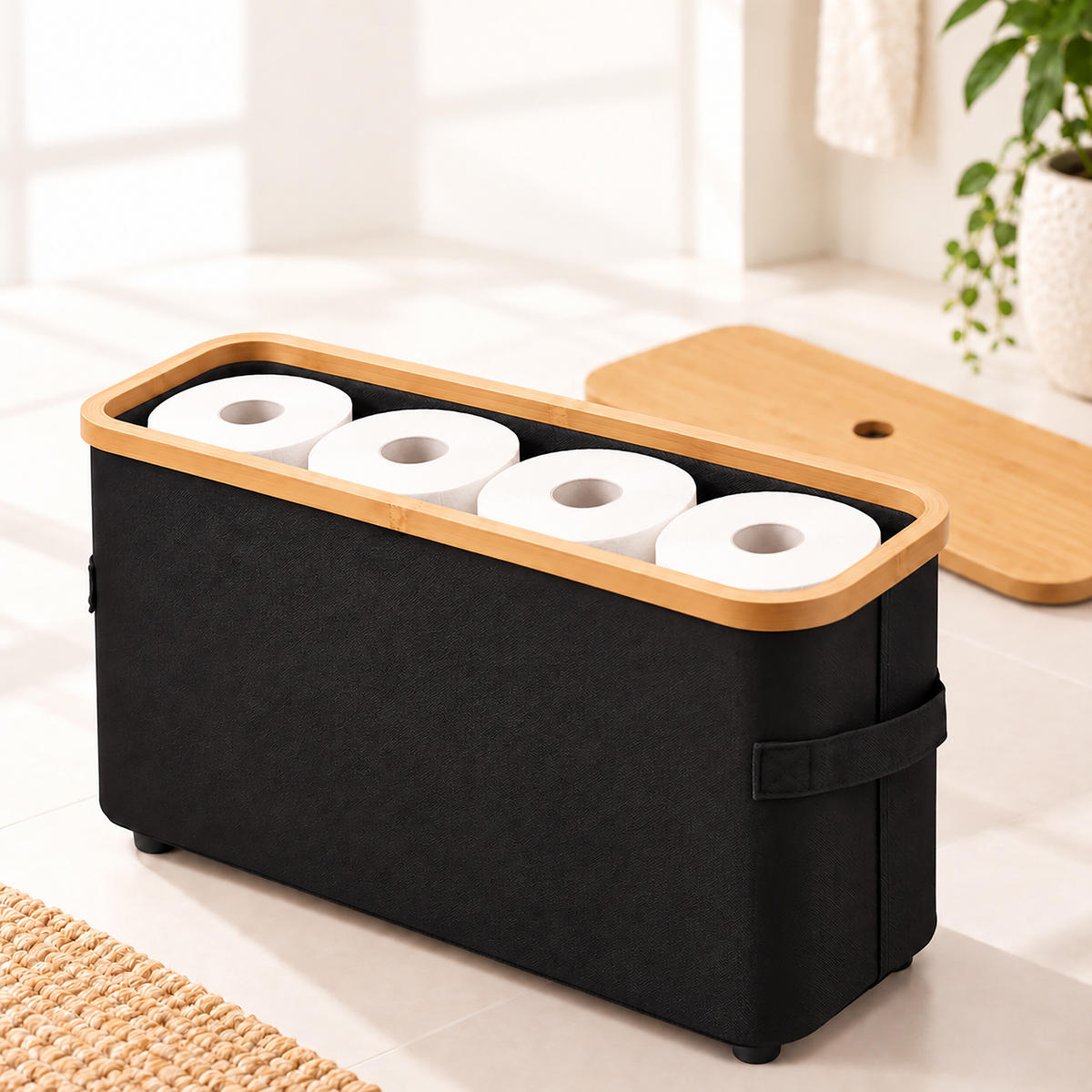 TOILETTENPAPIERBOX Schwarz Bambus 12 Rollen - Schwarz, Holz/Kunststoff (45/34.5/15cm) - Relaxdays