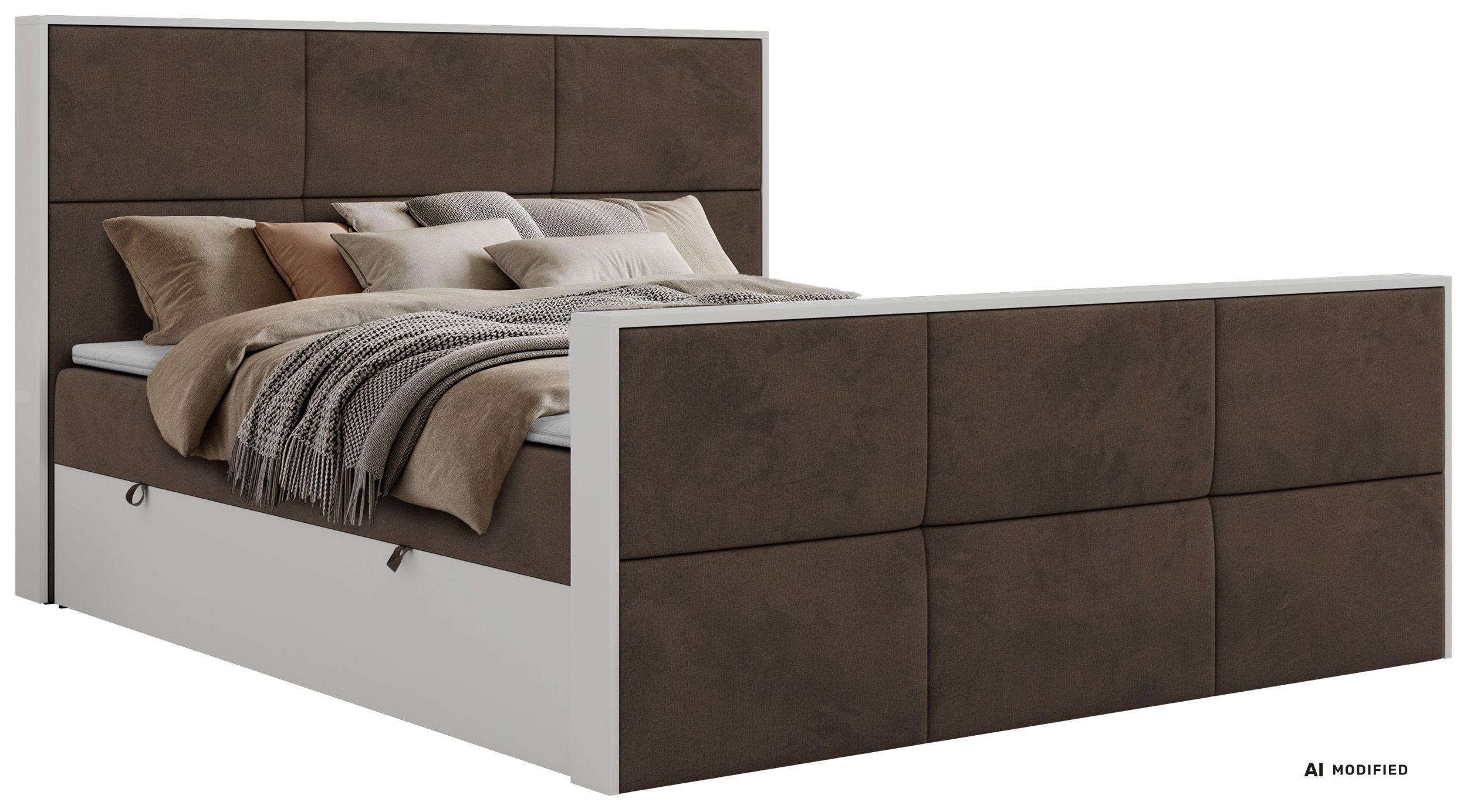 BOXBETT DELVIT DUO 160/200 - Braun Velvet - Topper Visco - H4 - Schwarz/Braun, Kunststoff/Textil (160/200cm) - MKS