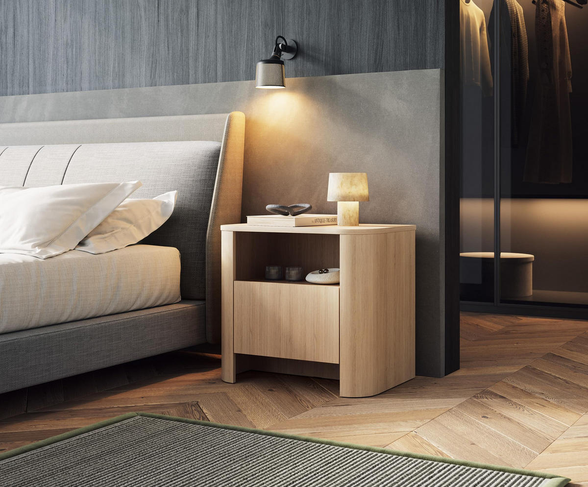 NACHTTISCH Rari 58x52x39 cm - Modern Nachtschrank zum Schlafzimmer - EIN praktischer Commode aus Spanplatten - Helle Eiche Farbe - Eichefarben, Holzwerkstoff (58/52/39cm) - Chilly