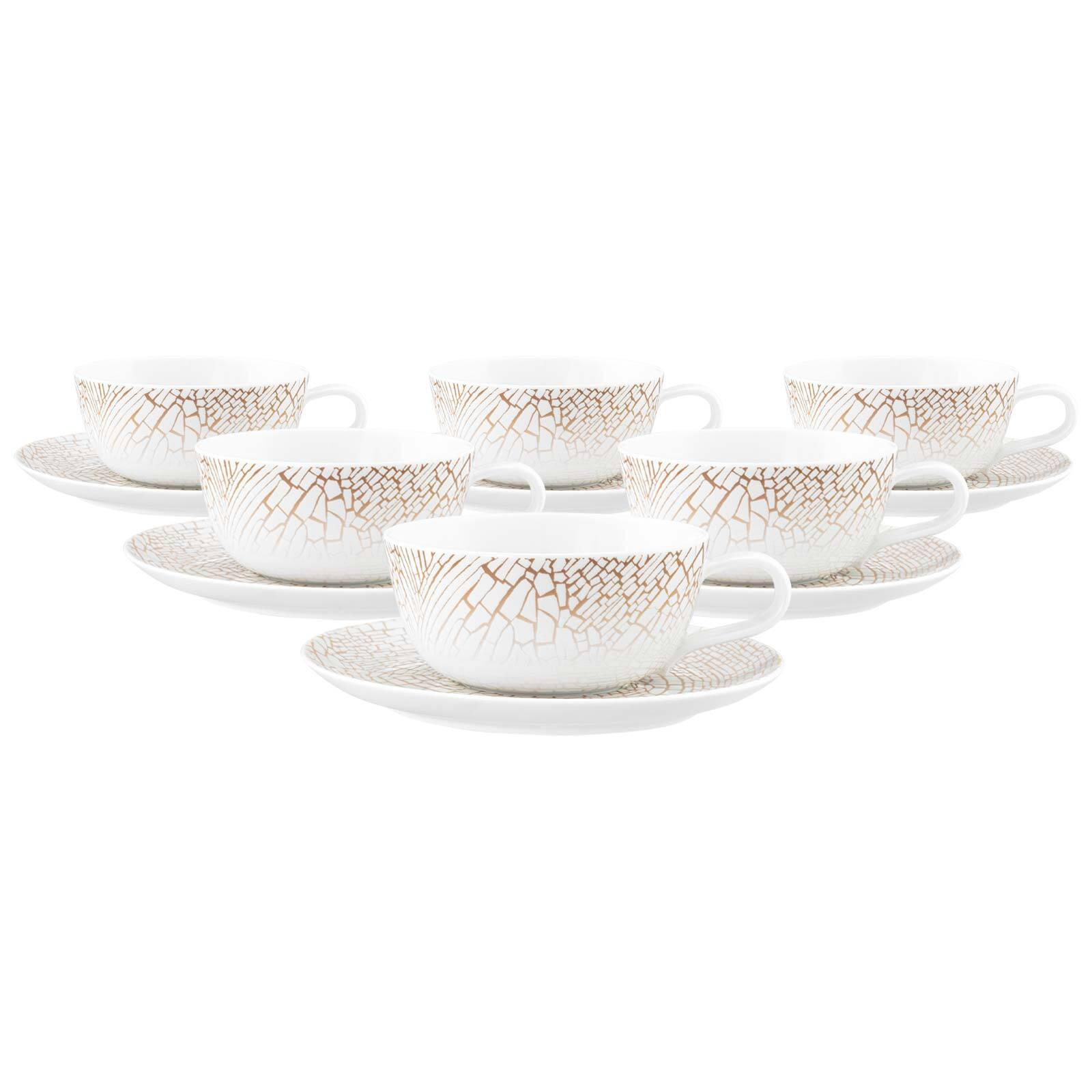 TEETASSEN MIT UNTERTASSEN Liberty Krakelee weiß-bronze 280 ml 6er Set - Weiß/Bronzefarben, Keramik (0.28L) - Seltmann Weiden
