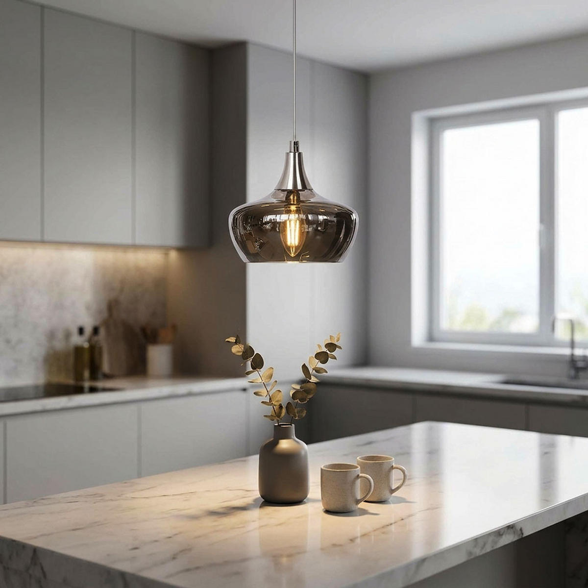 PENDELLEUCHTE Glas Rauchgrau Nickel - Grau, Glas (14/14/150cm) - Nowa