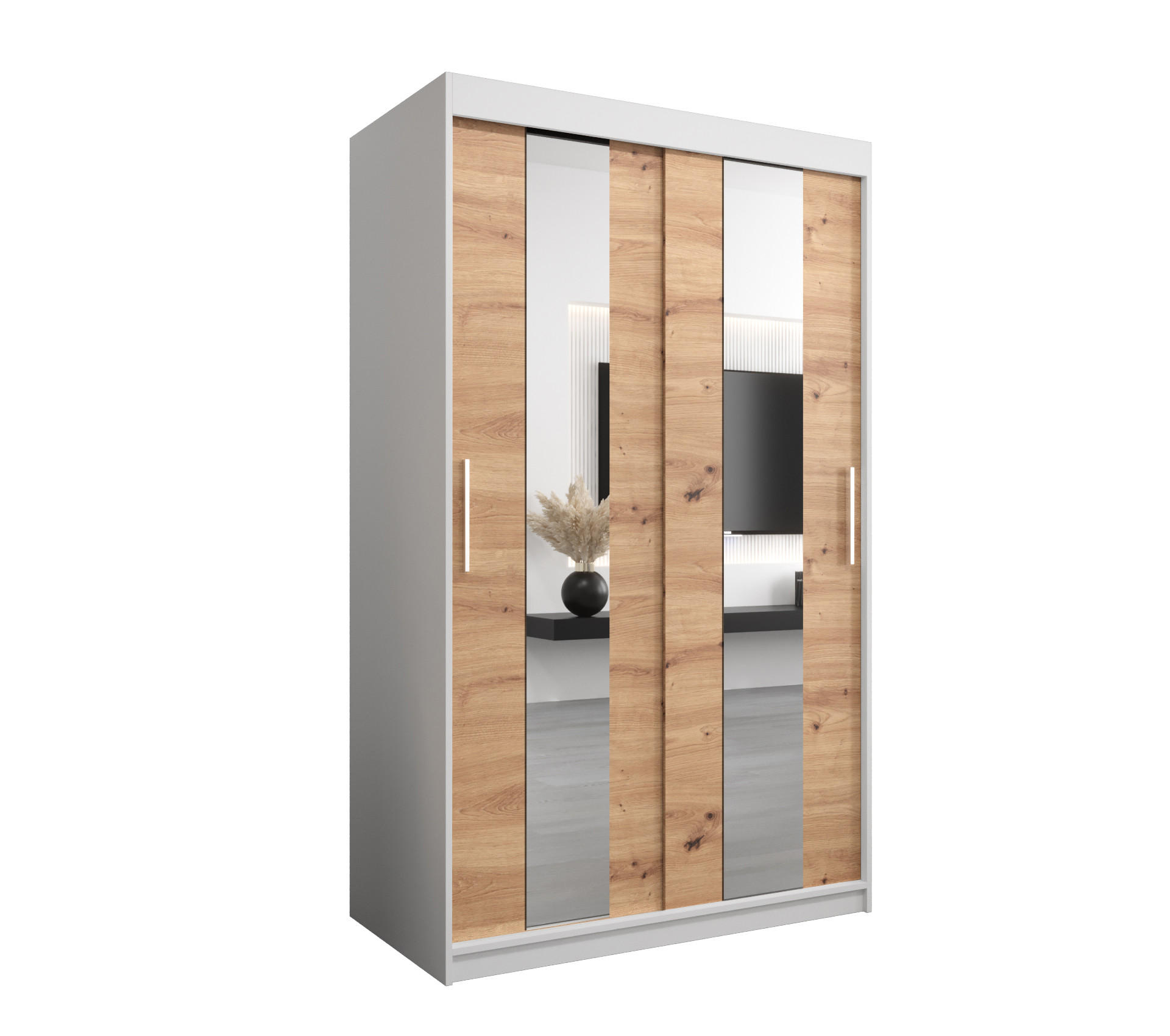 SCHWEBETÜRENSCHRANK 200/120/62 2-türig - Silberfarben/Eiche Artisan, Holz/Kunststoff (120/200/62cm) - Abiks Möbel