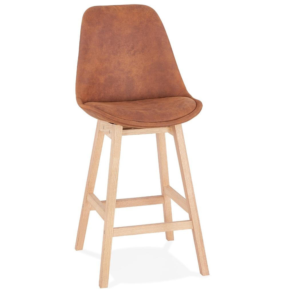 BARHOCKER Mikrofaser Massivholzbeine Sitzhöhe 66cm Skandi-Stil NIXARA MINI, Braun-Beige 48x56x103 cm - Beige/Braun, Eichenholz/Textil (48/103/56cm) - KADIMA DESIGN
