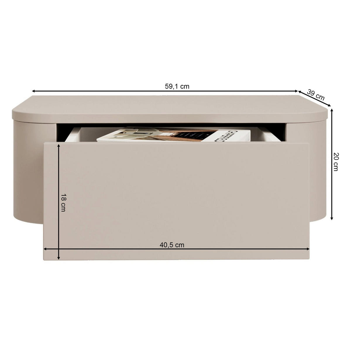 NACHTTISCH 2-er Set Luvio Kaschmirgrau 59 cm - Taupe, Holzwerkstoff (59.1/20/39cm) - Selsey