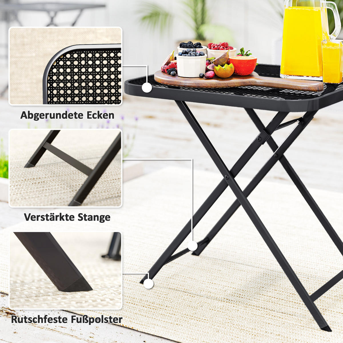 GARTENTISCH DE-07279 klappbar mit Ausschnitt-Design Schwarz - Schwarz, Metall (70/70/72cm) - ComfortXL