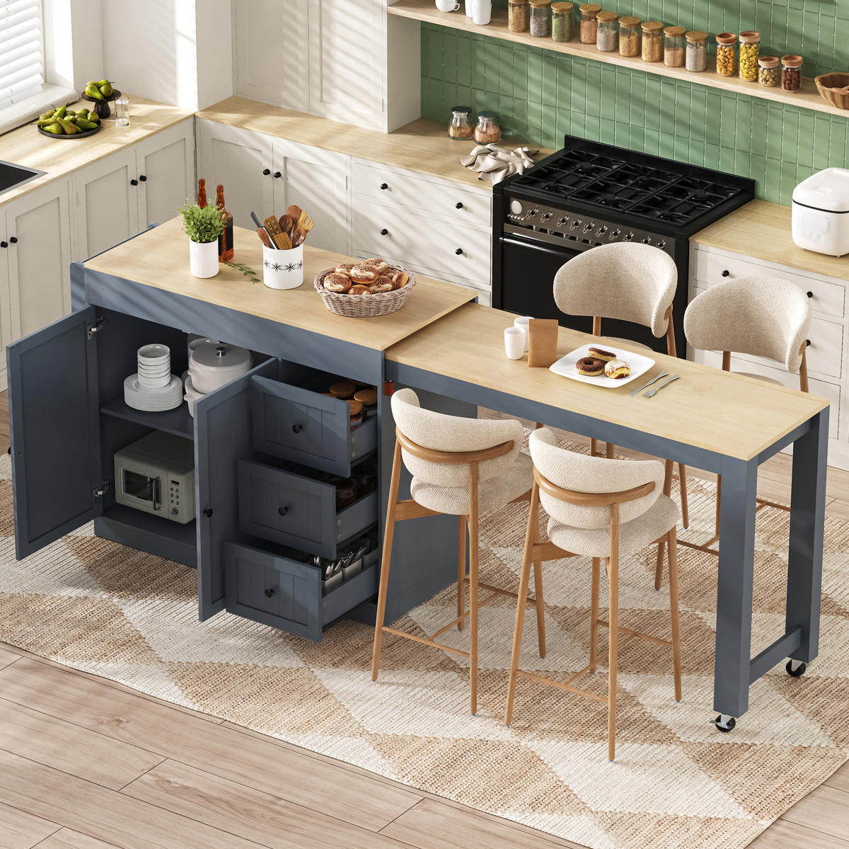 KÜCHENINSEL mit ausziehbarer Arbeitsplatte 112-186,8 x 45 x 93 cm MDF Grau - Grau, Holz (45/93/130cm) - Beauniv