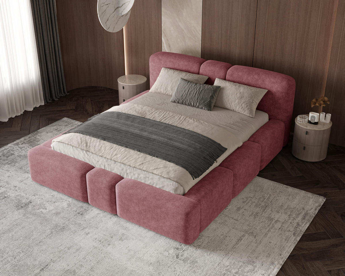 POLSTERBETT Monte160x200 cm- Bettkasten und Stauraum - Doppelbett mit Stabilem Metallrahmen - Rotwein - Rot, Holzwerkstoff (160/200cm) - Chilly