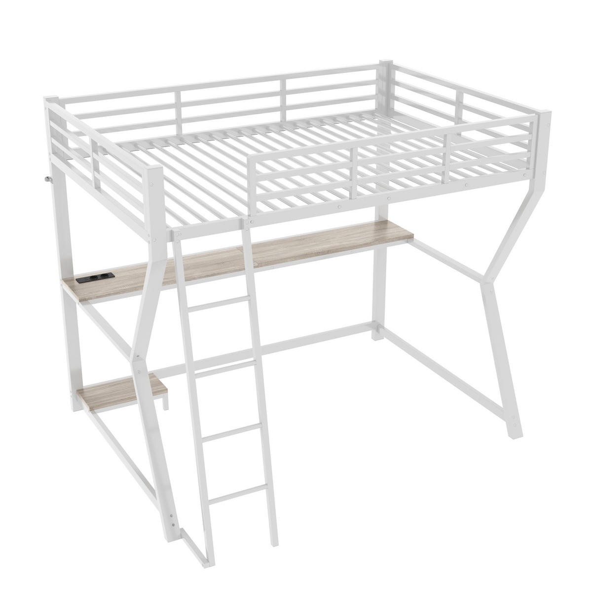 HOCHBETT aus Metall und MDF 90x200 cm Weiß mit LED-Beleuchtung, Schreibtisch, Steckdose und USB - Weiß, Metall (90/200cm) - IVMEU