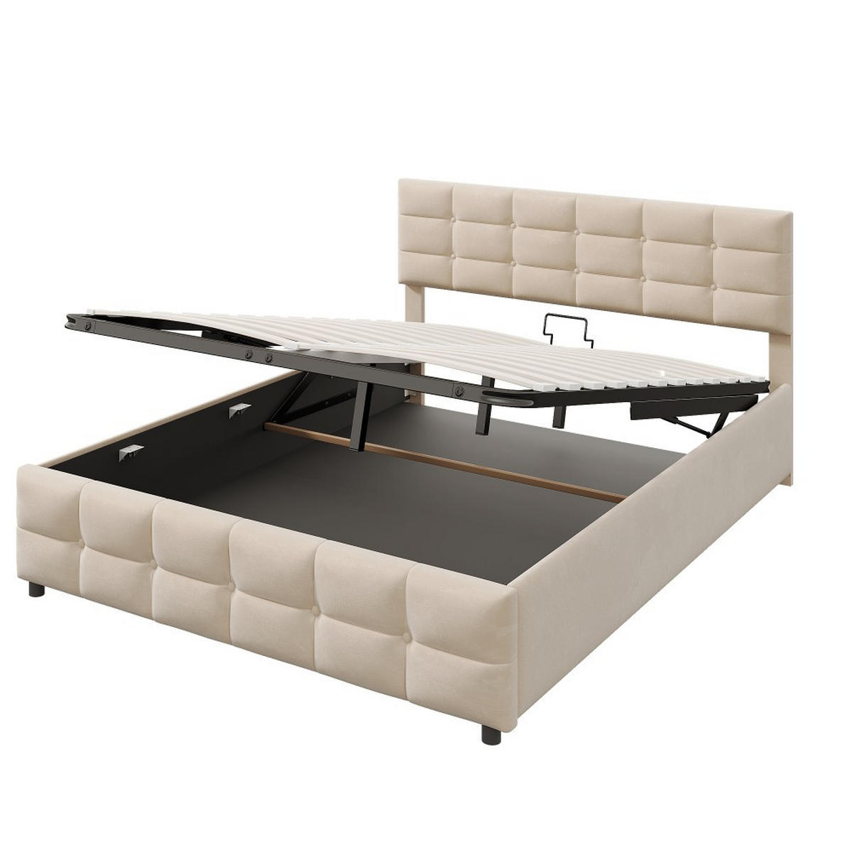 POLSTERBETT 180x200cm in Beige Samtstoff - Beige, Holz/Textil (180/200cm) - KOMHTOM