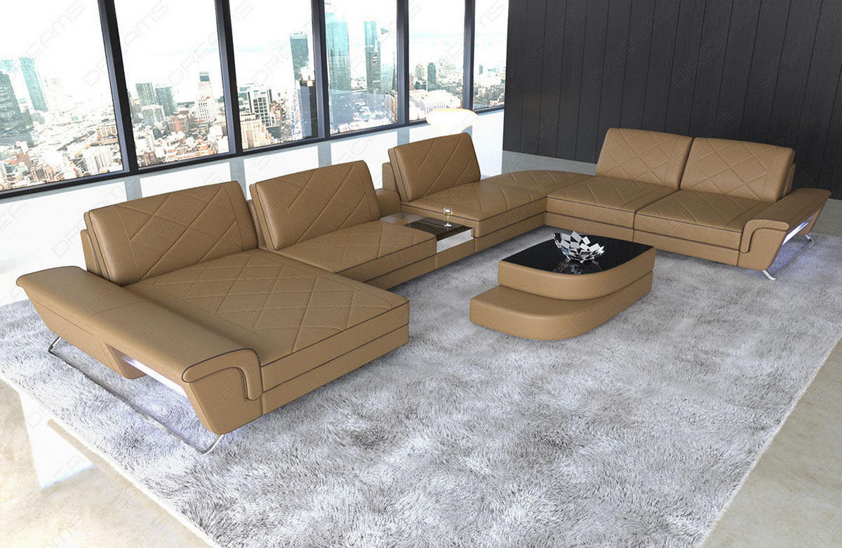 WOHNLANDSCHAFT Bari XXL - Beige, Leder (456/89/329cm) - Sofa Dreams