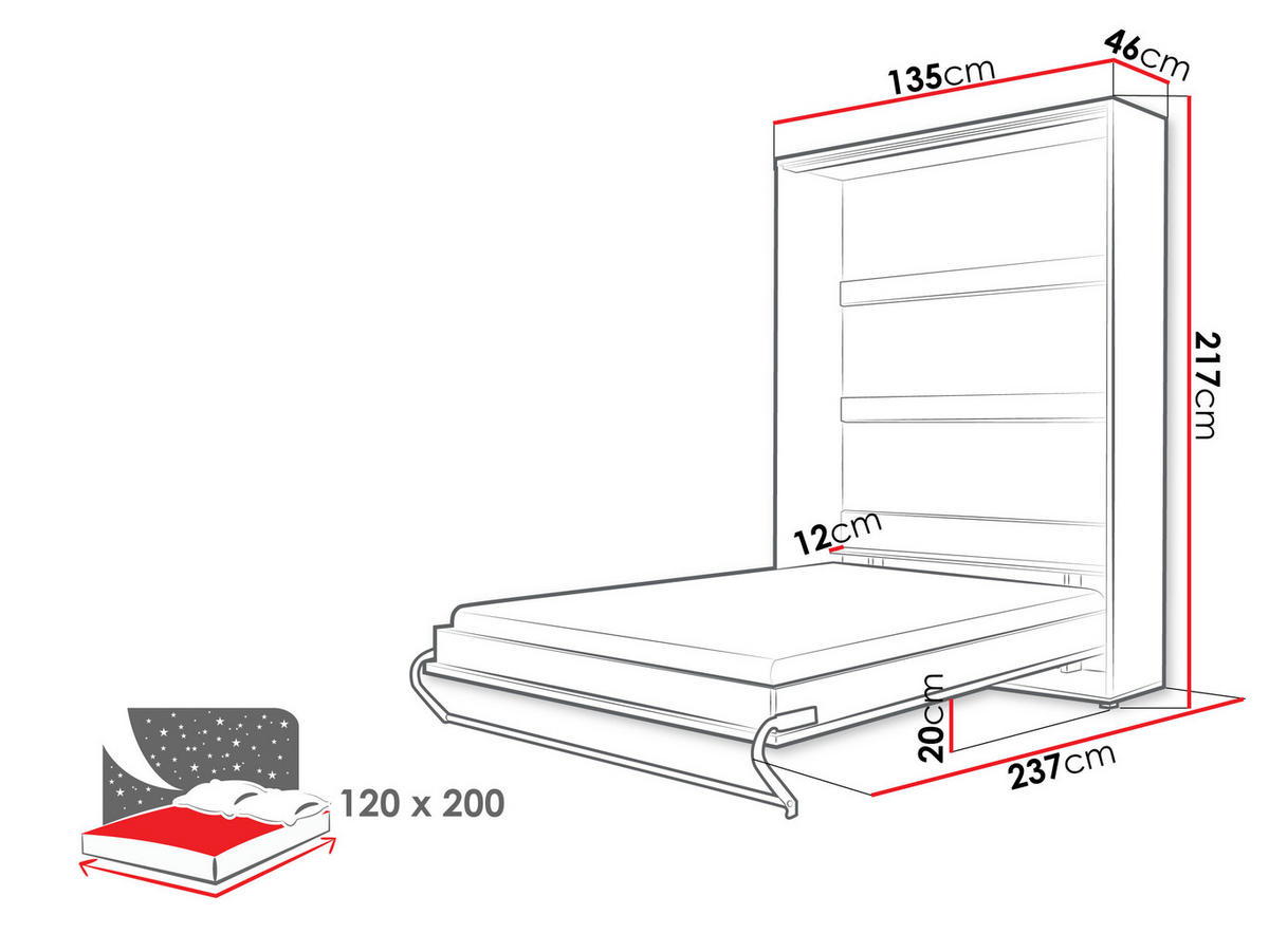 SCHRANKBETT Concept Pro I Vertical  - Weiß Hochglanz, Holzwerkstoff (120/200cm) - MIRJAN24