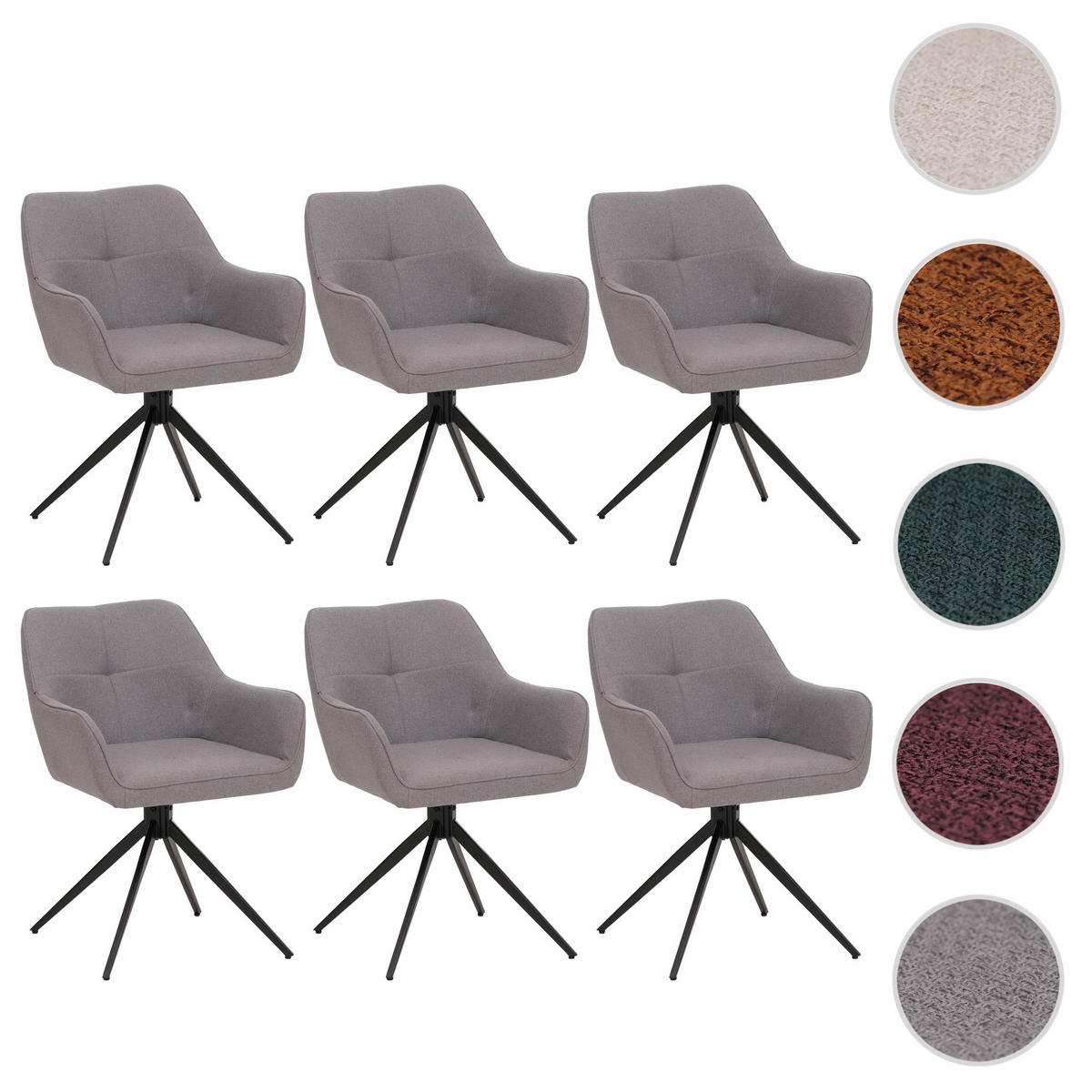 JÍDELNÍ ŽIDLE Černá, světle šedá, sada 6 kusů - černá/světle šedá, textil (53/80/59cm) - MCW