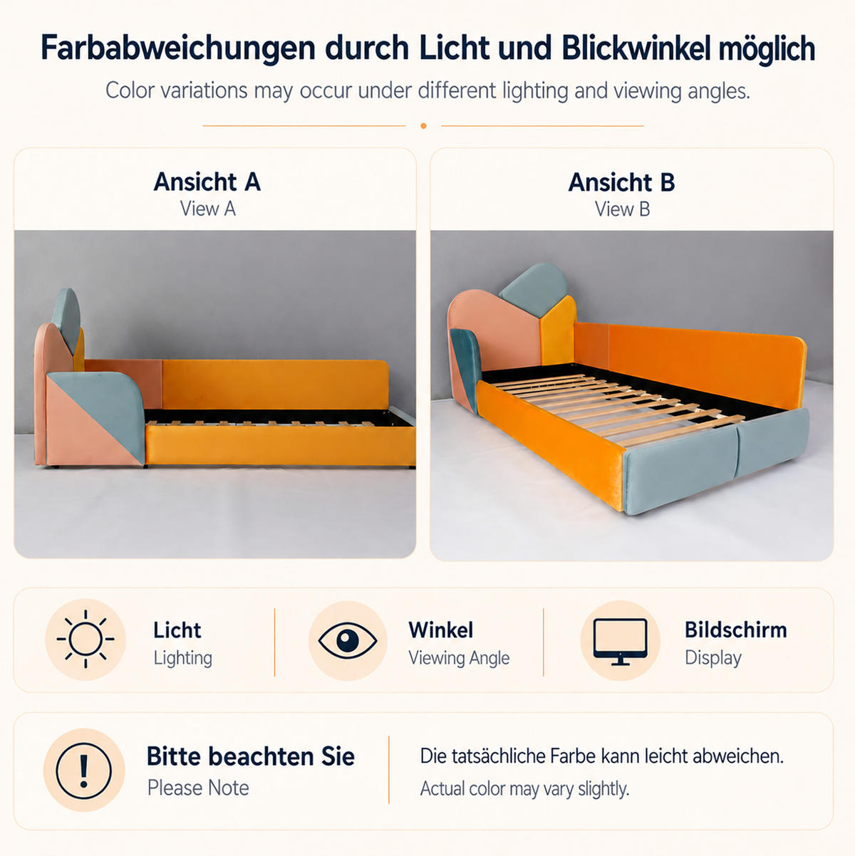 KINDER-POLSTERBETT 90x200 cm in Blau, Pink und Orange mit erhöhten Seiten - Blau, Textil (90/200cm) - IVMEU