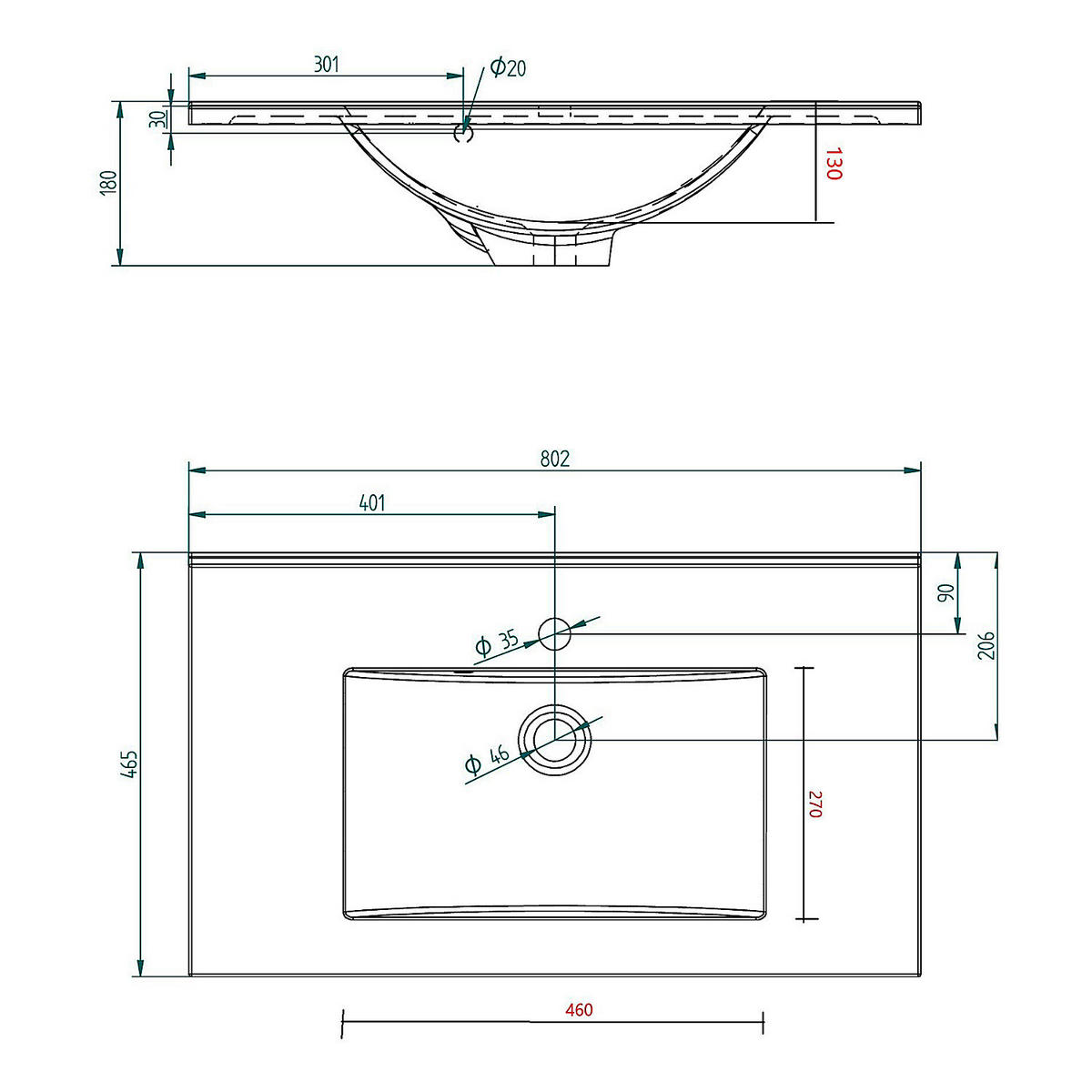 WASCHTISCH - Beton Dunkel Dekor / Graphit - Grau, Keramik/Holzwerkstoff (80/54/48cm) - home24