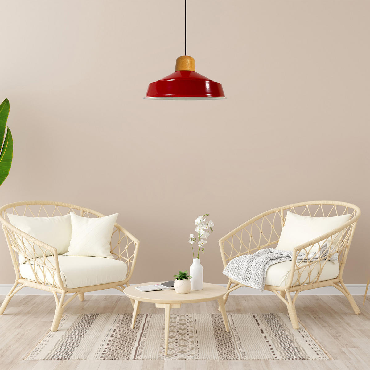 PENDELLEUCHTE Asletl 40/20 cm - Rot, Holz/Metall (40/20cm) - Bamyum