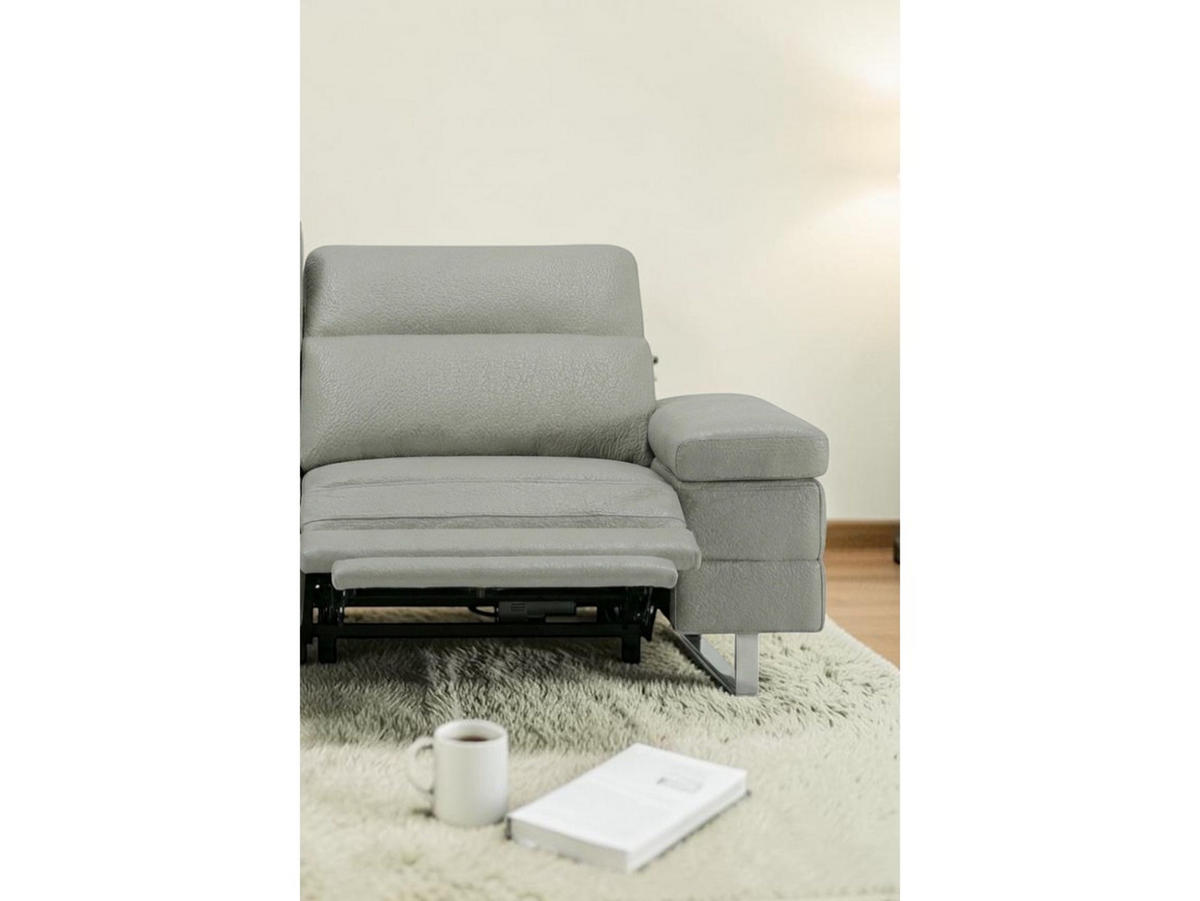 3-SITZER Sofa Virage Echtleder mit 1 x Relaxfunktion Perlgrau - Hellgrau, Leder/Metall (212/75/109cm)