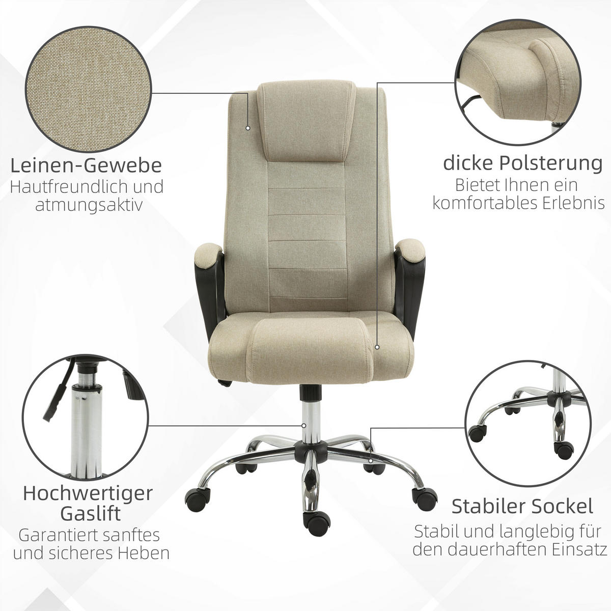 BÜROSTUHL mit Wippenfunktion 62 x 76 x 110-119 cm Beige - Beige, Kunststoff (62/119/76cm) - Vinsetto
