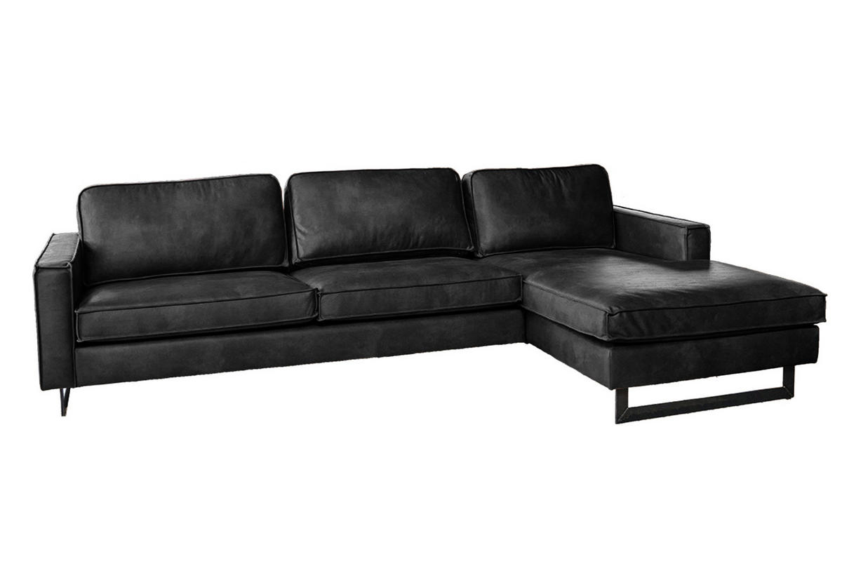 ECKSOFA VILNIUS Schwarz Lederfaserstoff - Schwarz, Leder/Metall (286/170cm) - KAWOLA