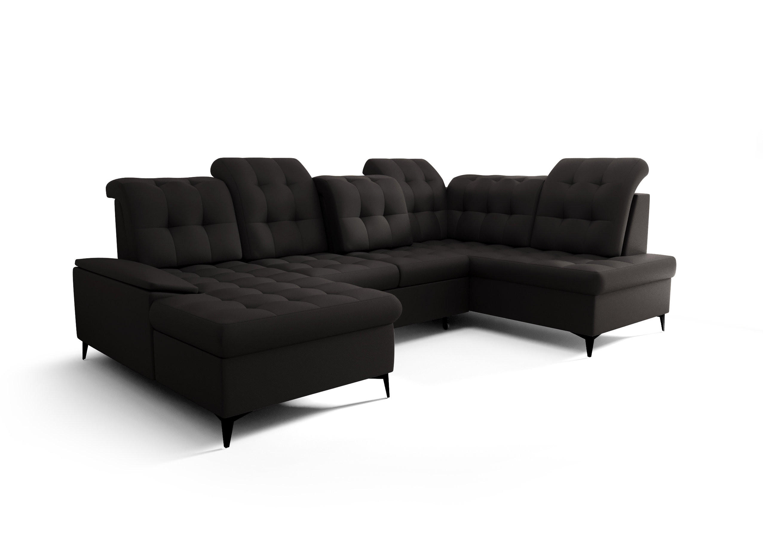 WOHNLANDSCHAFT KONGO RBN17, Eckcouch in U-Form mit Schlaffunktion, Farbe: Schwarz, Kunstleder, Ottomane Links - Schwarz, Textil (343/107/210cm) - O-Sofa